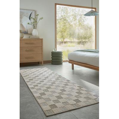 Designteppich FLAIR RUGS "MUTED CHECKERBOARD", beige (grün), B:80cm H:4mm L:230cm, Baumwolle, Polyester, Teppiche, Waschbarer Teppich, Modernes Schachbrettmuster