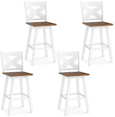 "Costway 29"" Rubberwood Swivel Barstools Set of 4 with Backrest and Large Seat-White"