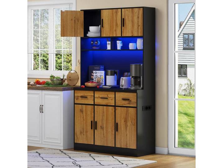 Buffet multifonctionnel - TRUXEN8 - 100x40x180cm - Éclairage LED - Tiroirs - Étagères réglables