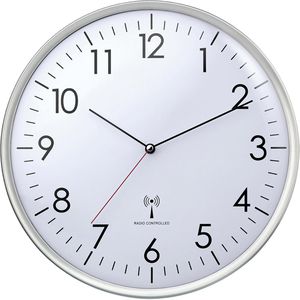 TFA Wanduhr 60.3514, Kunststoff, analog, Funkuhr, Ø 33 cm, silber