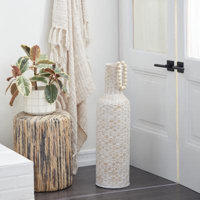 ARCILLA ELEMENTAL Intricately Woven Tall Bamboo Wood Floor Vase - White or Brown