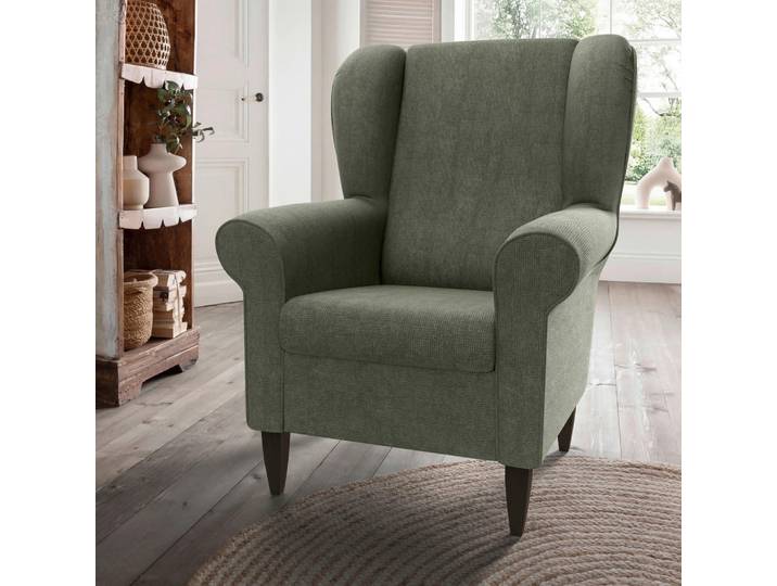 Livetastic Ohrensessel, Dunkelgrün, Holz, Wenge, Uni, 80x102x86 cm, Stoffauswahl, Wohnzimmer, Sessel, Sessel