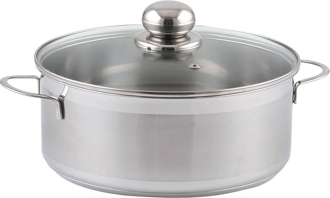 SSW Berlin Braadpan voor in de oven met glazen deksel, roestvrij staal, diameter: 14 cm, inhoud: 0,9 liter