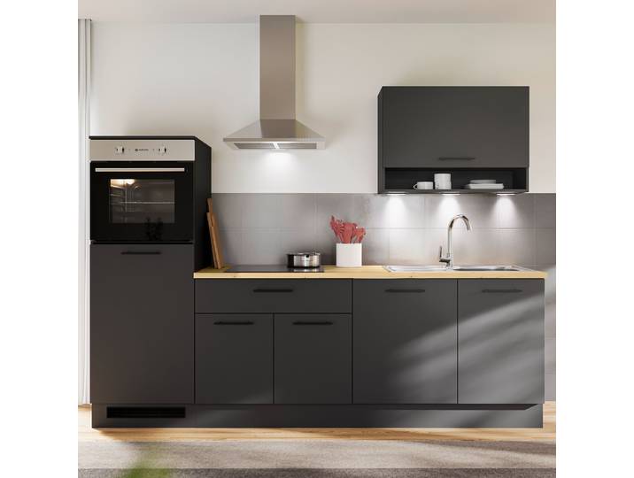 Küchenzeile Breite 260 cm 260 x 220 x 60cm Schwarz/Matt Schwarz Elektrogeräte Basic