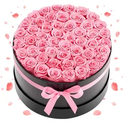 VEVOR 50x Ewige Rosen in runder Box, konservierter Blumenstrauß, Blumen Geschenkbox für ihre Frau, Mütter, Liebespartner, zur Hochzeit, zum Muttertag, Valentinstag, Weihnachten, pink