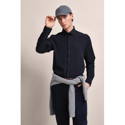 Langarmhemd BUGATTI, Herren, Gr. XL, Normalgrößen, blau (marine), 88% Polyester, 12% Elasthan, unifarben, normal, 2-Knopf-Manschette, Hemden, mit Elasthananteil