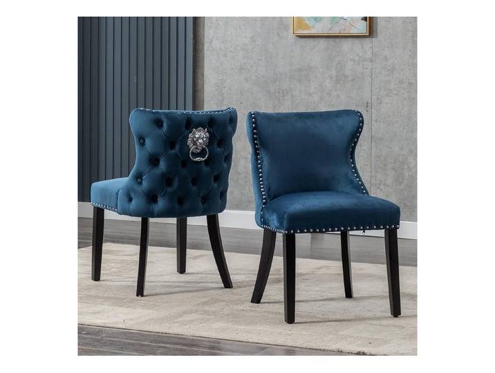 LuxusKollektion Esszimmerstuhl Esszimmerstühle Samt Polsterstuhl Armlos Holzbeine 2er Blau-2