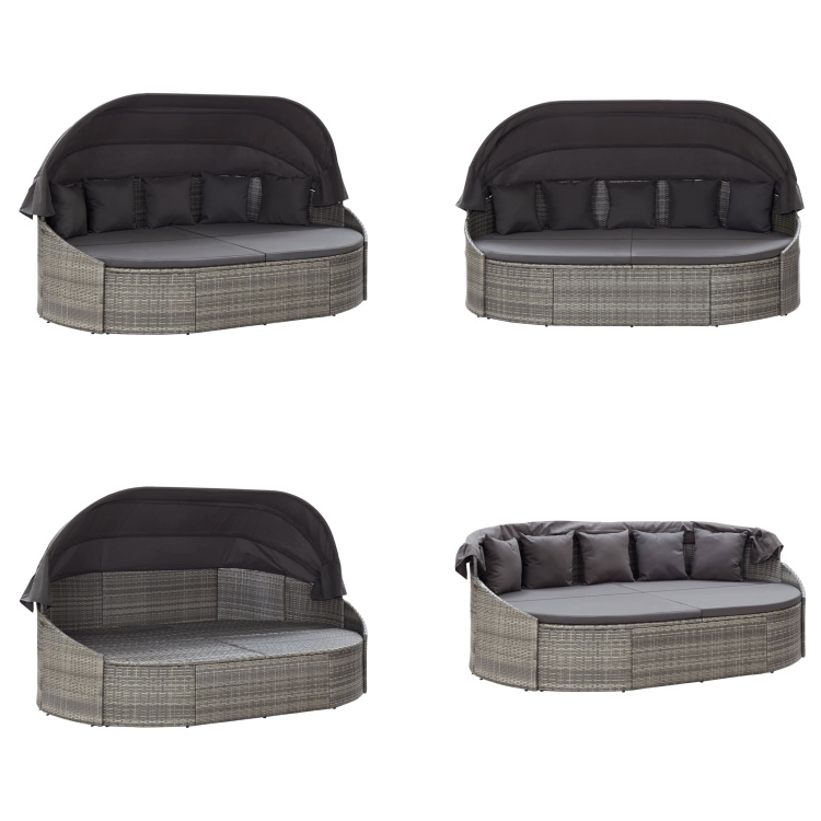 vidaXL Outdoor Loungebett mit Dach Grau - Sonnenliege - Sonnenliegen - Rattan-Lounge - Rattan Lounge
