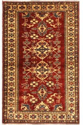 Treasured Knots Rustic Super Kazak Zephyr Red/Gold Hand Knotted Wool Rug - 4'0'' x 5'7''