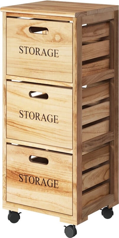 5five Houten opbergtoren met 3 laden in Paulownia hout - B: 31,4 cm, D: 34 cm, H: 82,2 cm