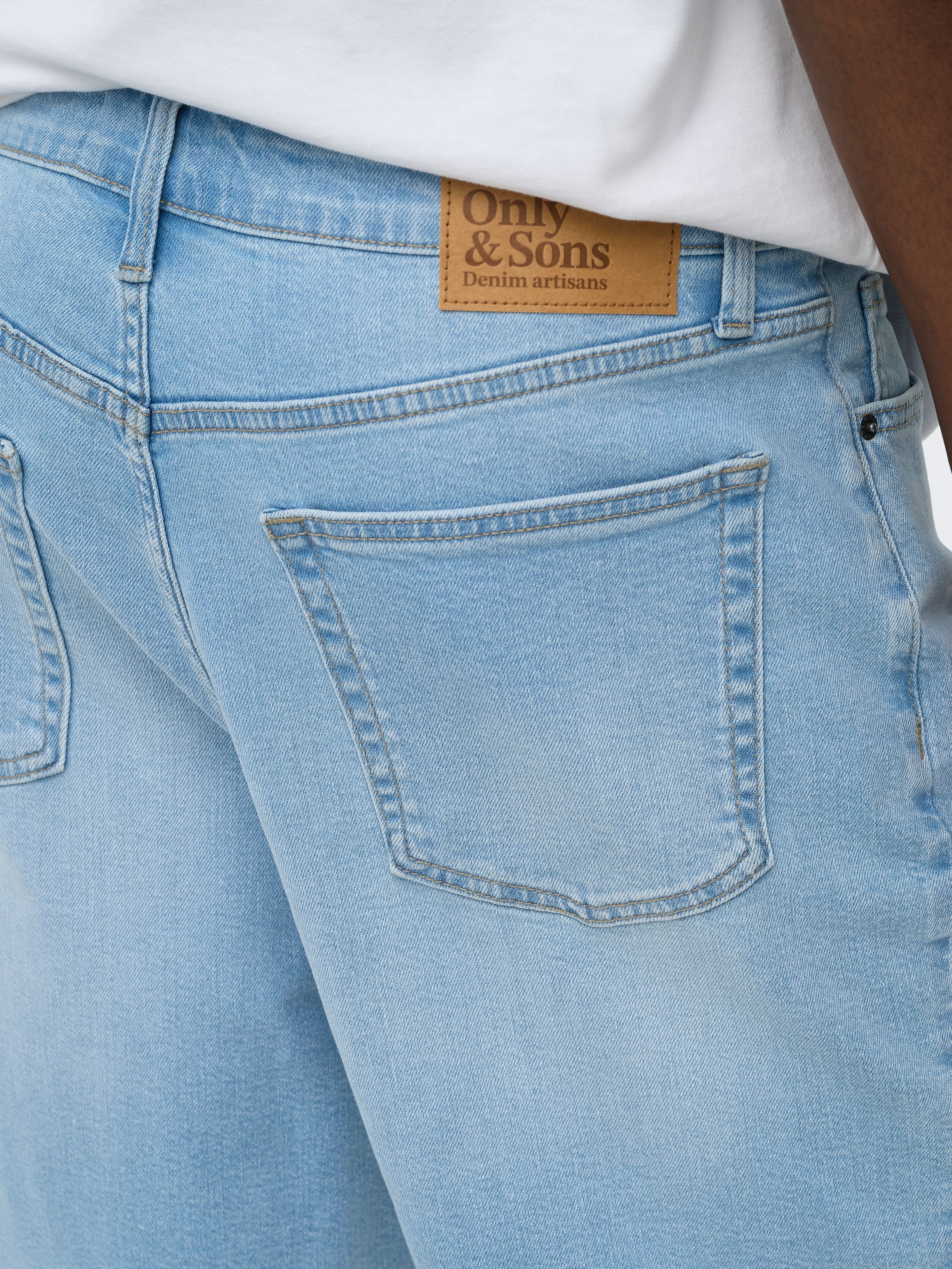 Shorts ONLY & SONS "ONSFADE STRETCH SHORTS BOX CRO DNM OTL", Herren, Gr. S, N-Gr, blau (light blau denim), Web, Obermaterial: 99% Baumwolle, 1% Elasthan, unifarben, relaxed fit knielang, Hosen Shorts light blau denim S, N-Gr