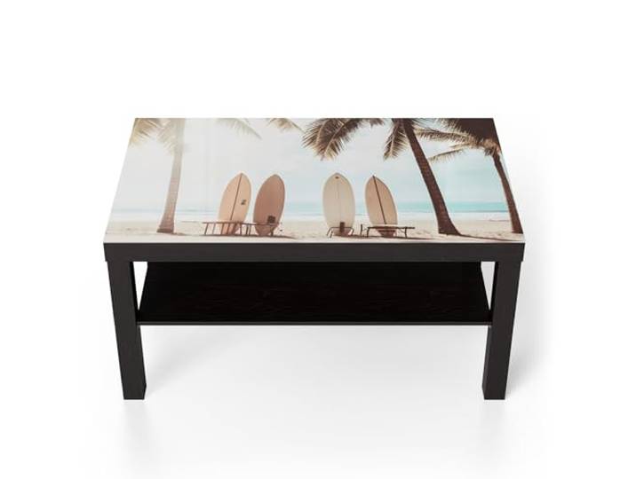 DEQORI Glastisch schwarz groß 90x50 cm Motiv Surfparadies ausgefallener Beistelltisch aus Glas Hochglanz Couchtisch fürs Wohnzimmer moderner Couch Tisch mit Design