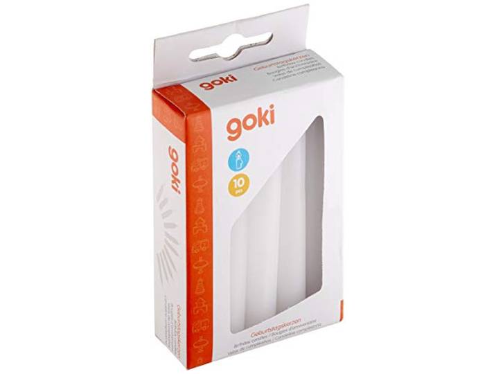 goki 15051 - Geburtstagskerzen 10 Stück, weiß, Wachskerzen Set, 10cm, Dekoration für Kuchen und Feiern, passend zu GK106/GK108/55985/60975, 10er Set