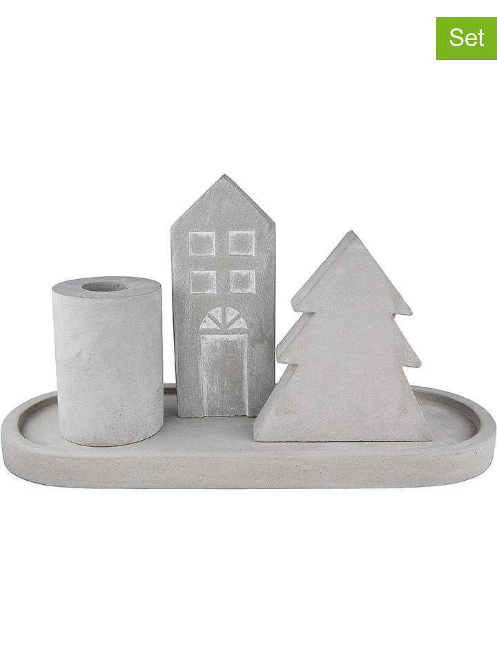 GILDE 4tlg. Deko-Set "Wintertime" in Grau - (B)24 x (H)13 x (T)4 cm - onesize