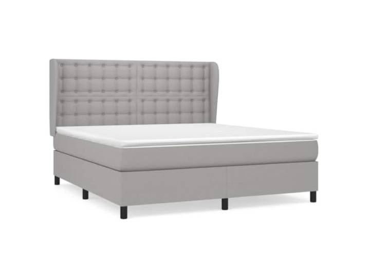 PUGYNBK Boxspringbett, 160 x 200 cm, Hellgrau Verstellbares Kopfteil, Taschenfedern, mittlere Festigkeit, atmungsaktiv, langlebig