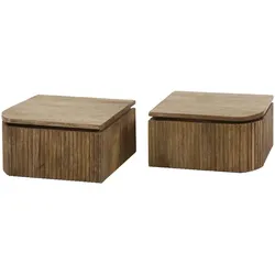 Nachttisch-Set Vagula aus Mangoholz, modern und schwebend, Natur, mit Schublade, Wellen-Design