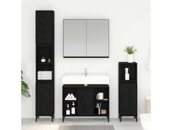 Moderne Ensemble de mobilier de salle de bain - Placard de rangement 3 pcs Chêne noir@FR(471590）