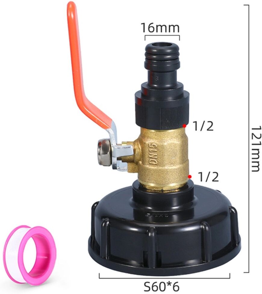 INF IBC-Tankadapter Set — ABS-zu-Messing Doppel-Außengewinde-Kugelhahn mit schwarzem Nippel, mehrfarbig, druckbeständig,