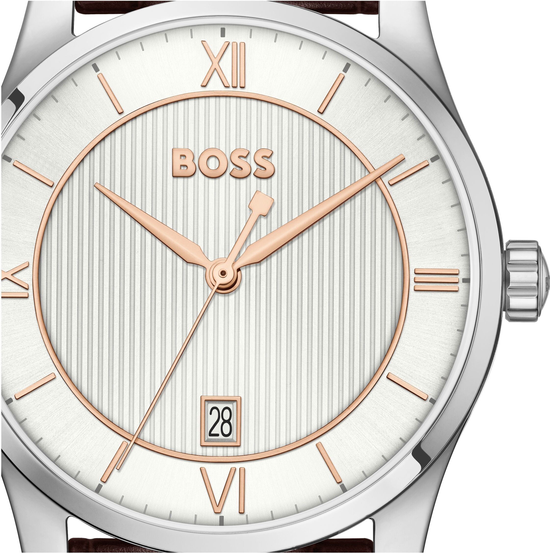 Quarzuhr BOSS "PRINCIPLE", braun (braun, weiß), Armbanduhren, Herren, silberfarben, Quarzuhr, Armbanduhr, Damenuhr, Herrenuhr, Lederarmband, analog, Tag