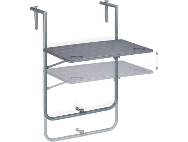 Helloshop26 Klappbarer Beistelltisch, hängend, Balkon, verstellbar, 59,5 x 60 cm, 3 Etagen, praktisches Design, modernes Design, Stahl, grau, 13_0018335
