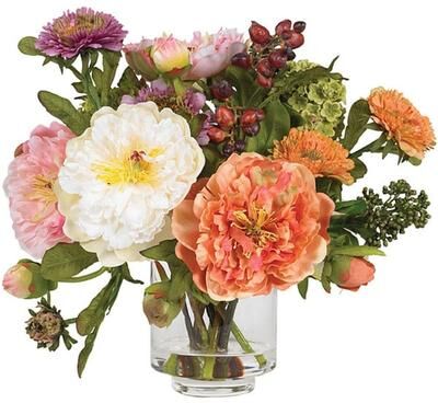 Nearly Natural Silk Peony Flower Arrangement - Cranberry