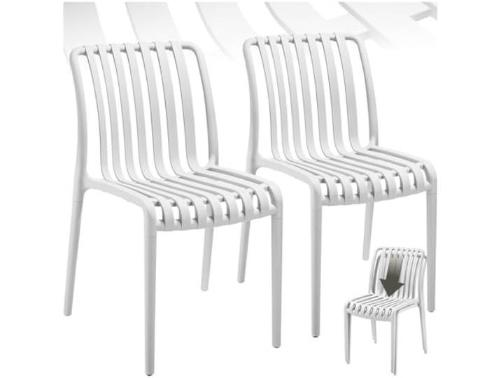tectake® Gartenstühle stapelbar, Gartenmöbel Set, Balkon Möbel, Bistro Set, Sessel, Outdoor Möbel, Balkonmöbel, Terrassenmöbel - weiß, 2er Set