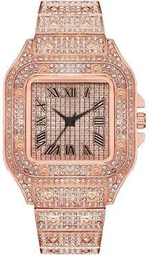 Inspire Select TVK CK1362 Luxury Gold Diamond Unisex Rectangle Quartz Watch rose