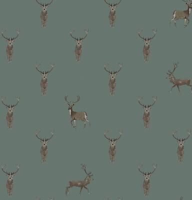 Sophie Allport Highland Stag Dark Heritage Teal Wallpaper - N/A