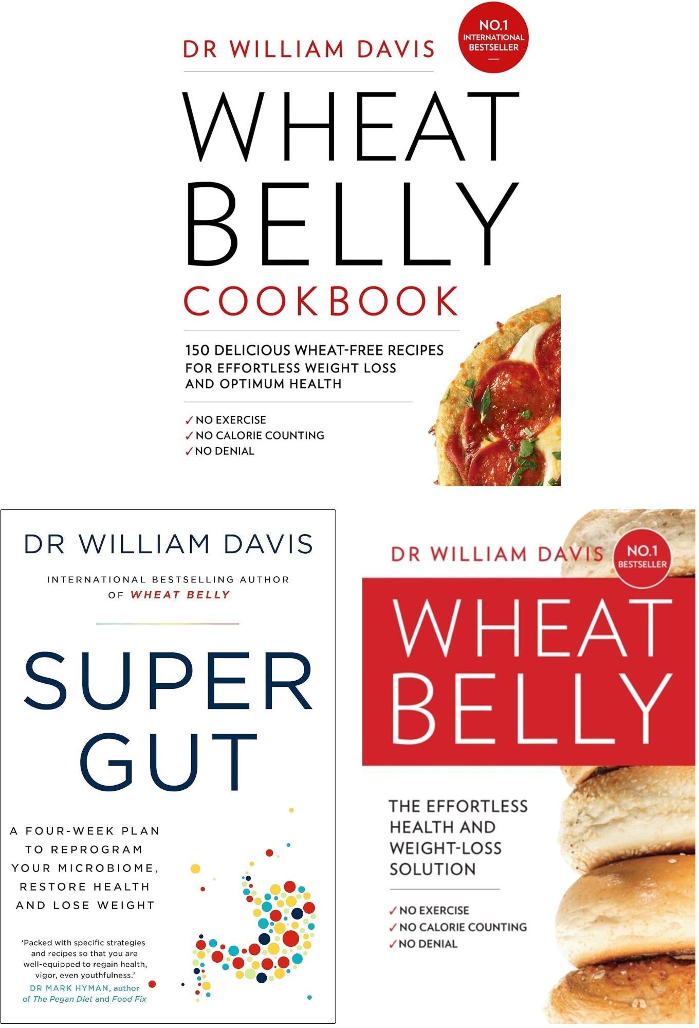 Thorsons/Yellow Kite Dr William Davis 3-Book Collection Set: Super Gut, Wheat Belly & Wheat Belly Cookbook
