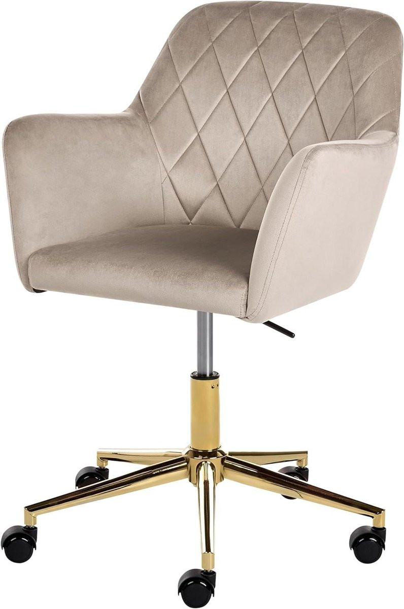 Comfortabele bureaustoel met fluwelen bekleding en zwenkwielen - Beige