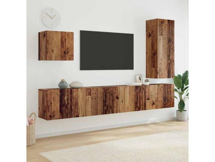 (ON SALE)Unité murale de TV - Table TV - 5 pcs Bois Ancien Bois d'ingénierie @FR3474187