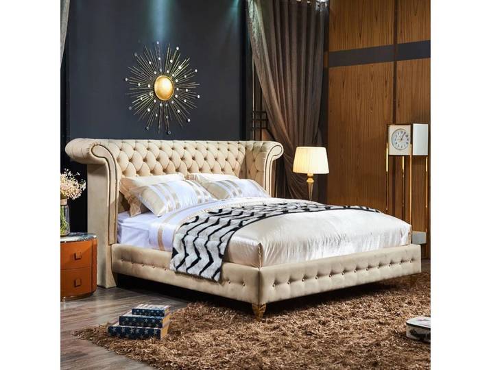 Xlmoebel Polsterbett Beige Chesterfield Polsterbett im eleganten Design (Chesterfield Bett 4062292302107), Hergestellt in Europa