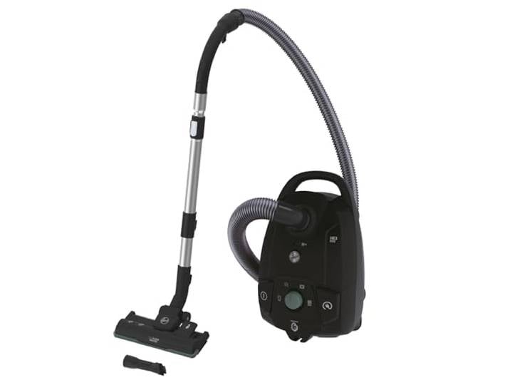 Hoover HE313HE Aspirateur Traineau avec Sac\, Eco Conception\, Puissance Variable\, Nano Pack\, 4L\, 850 W\, Rayon d’Action 9\,5m\, Vidange Facile\, Compact\, Noir et Vert Sauge