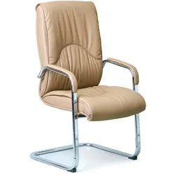Freischwinger, Besucherstuhl LUX, Echtleder, Beige
