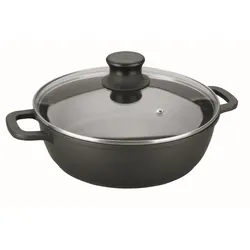 Lacor – 25827 – Niedriger Schmortopf mit Forte-Glasdeckel aus 28 cm Aluminium – Schwarz