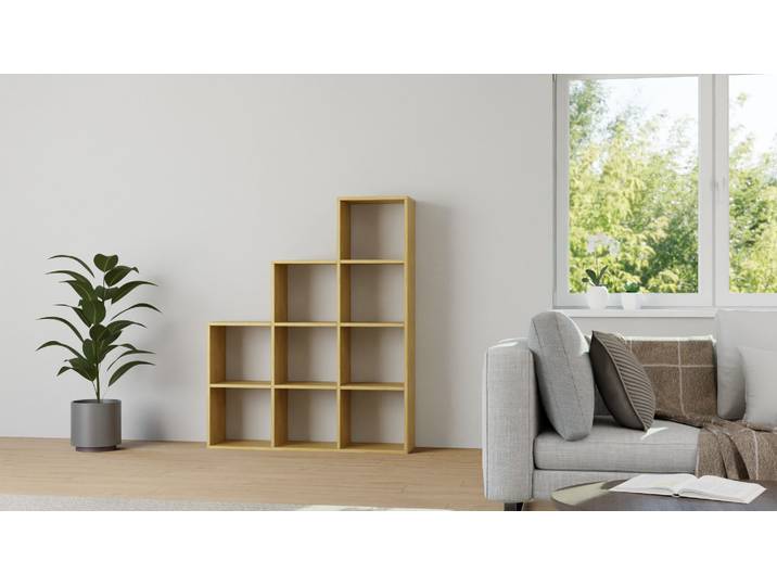Offener Aktenschrank mit Stufen Eiche Natur geölt