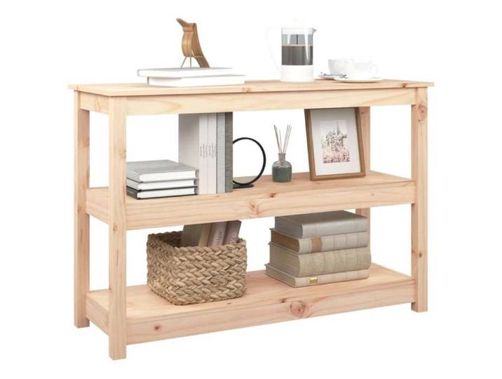 Table console en bois de pin - - 110x40x74 cm - Bois massif de pin - Brun - 3 étagères ouvertes