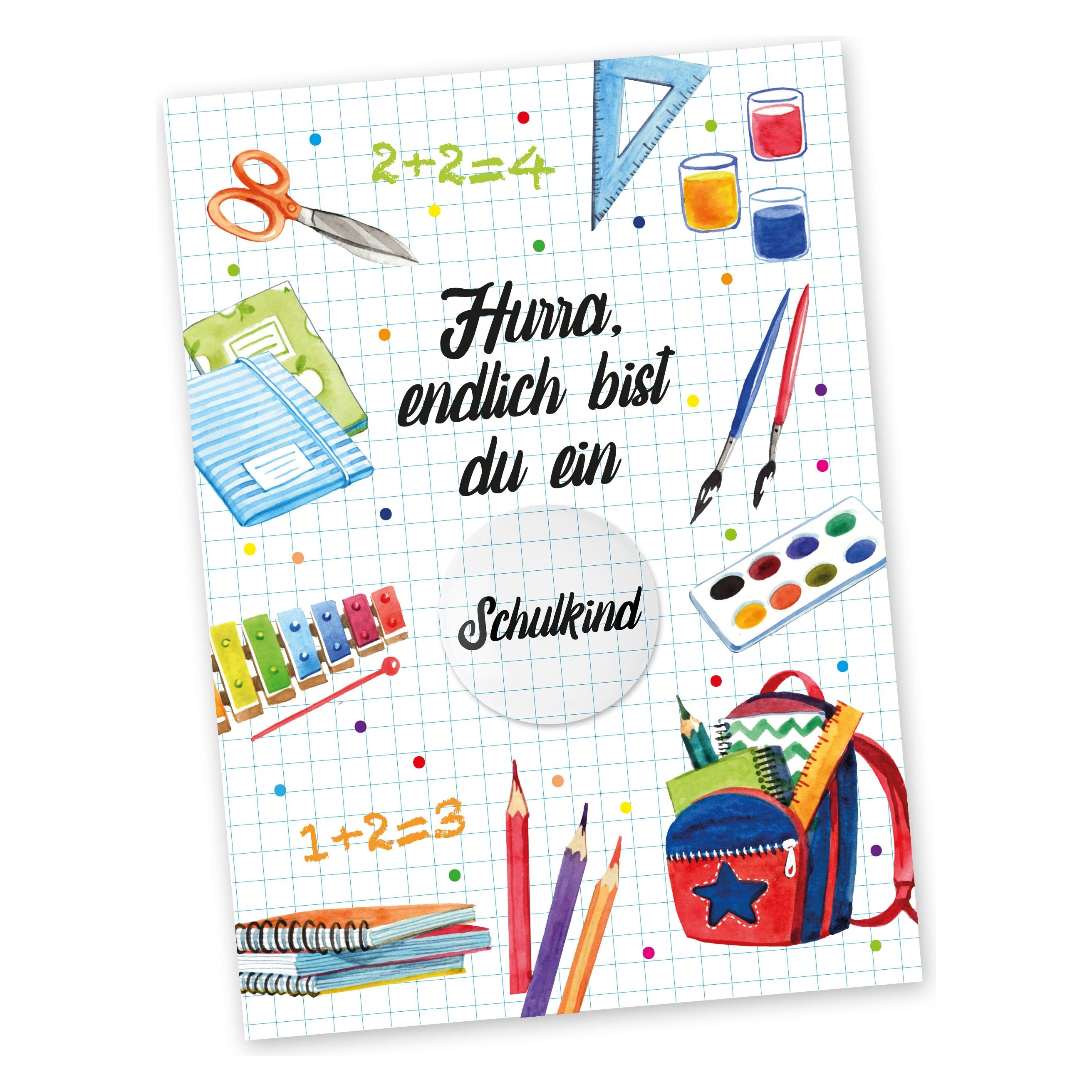 Papierdrachen Postkarte mit Button - Schule (75025693)