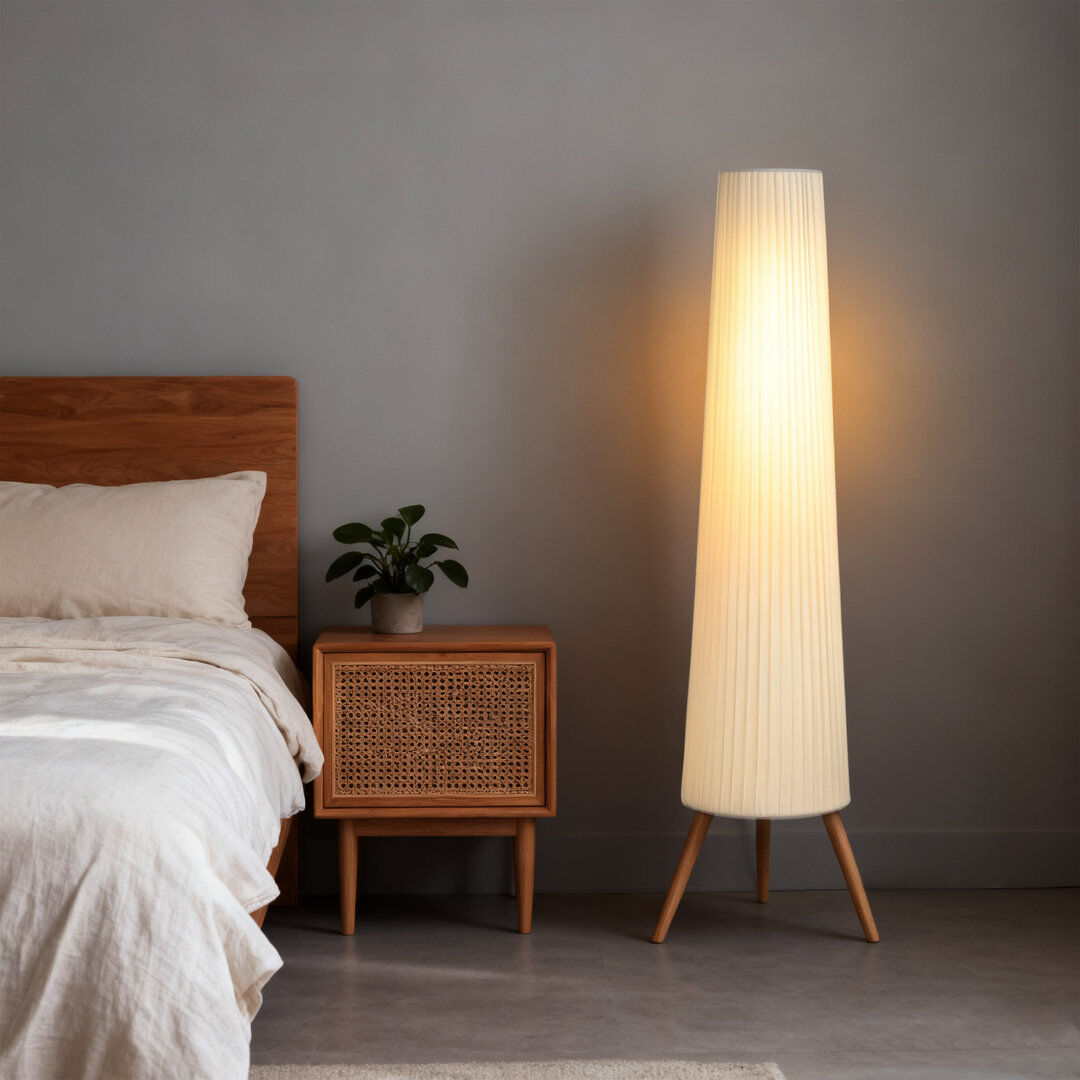 17 Stories HOMCOM Dimmable Standing Lamp with Foot Switch, White and Natural Matte 153cm H X 46cm W X 46cm D