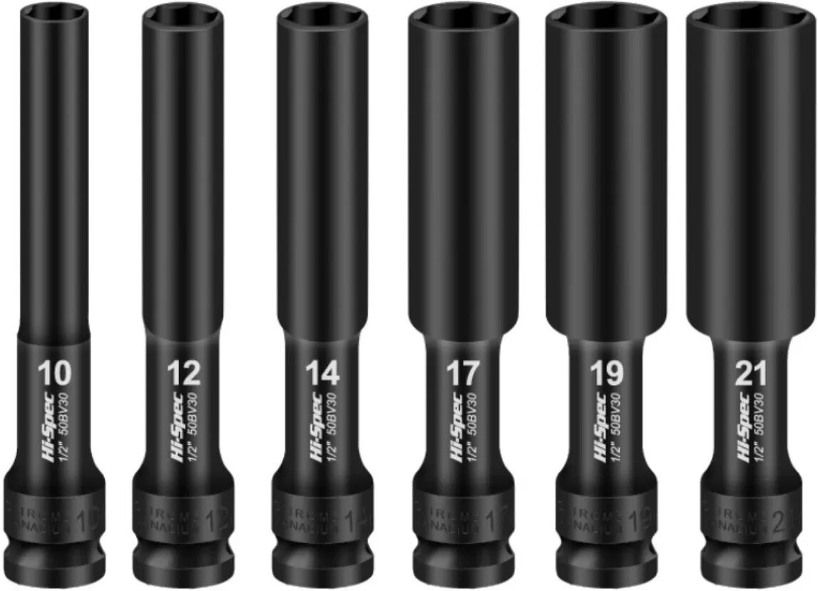 INF 5-teiliges Tiefes Sechskant-Schlagschlüssel-Set - 1/2 Zoll Antrieb, Chrom-Vanadium-Stahl