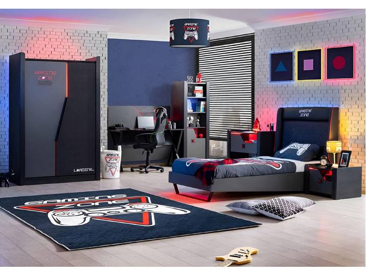 JVmoebel Schlafzimmer-Set Kinderzimmer Möbel Set Gaming Design Bett Schreibtisch Nachttisch, (6-tlg), Made in Europa