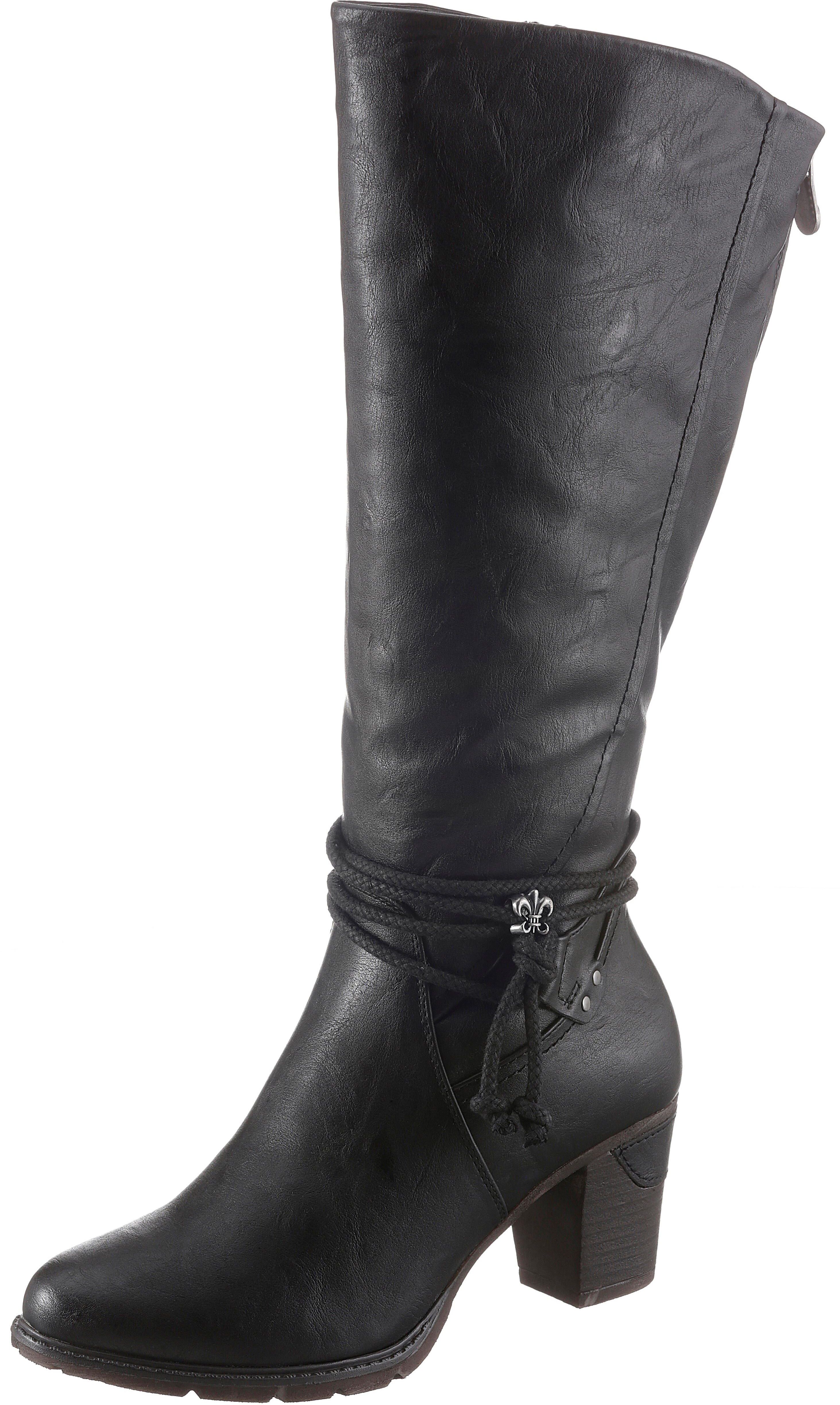 Stiefel RIEKER, Damen, Gr. 37, Warmfutter, XL-Schaft, schwarz, Lederimitat, unifarben, Schuhe Stiefel, Langschaftstiefel, mit Zierbänder, XL-Schaft schwarz 37, Warmfutter, XL-Schaft