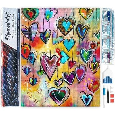 FiguredArt DP-052 - Diamond Painting, Herzen, 5D Bild (40x50cm) mit eckigen Steinen, DIY Bastelset