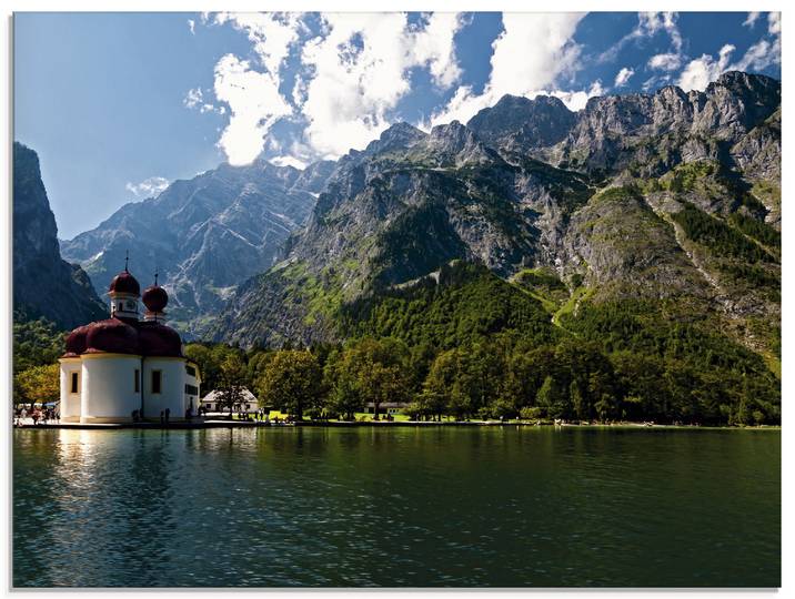 Glasbild ARTLAND St. Bartholomä Königssee I , blau (farbe bild(er): blau), B:80cm H:60cm, Bilder, Glasbild, in verschiedenen Grössen