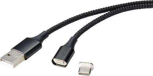 Renkforce USB-Kabel USB 2.0 USB-A Stecker, USB-C Stecker 1.00m Schwarz magnetischer Stecker RF-4746076