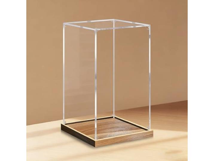 Acryl Vitrine Transparente, Verdickte Acryl-Vitrine, Staubdichte Acryl-Vitrinenbox für Trophäen, 50, 60, 70 cm, Alternative zu Glasvitrinen, Einfache Montage(Wood,25x25x75cm/10x10x30in)