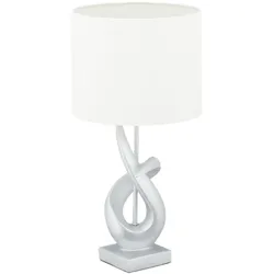 Relaxdays Tischlampe modern, elegantes Design, Tischleuchte Stoffschirm, E27, Designerlampe HxD: 50x25 cm, silber/weiß