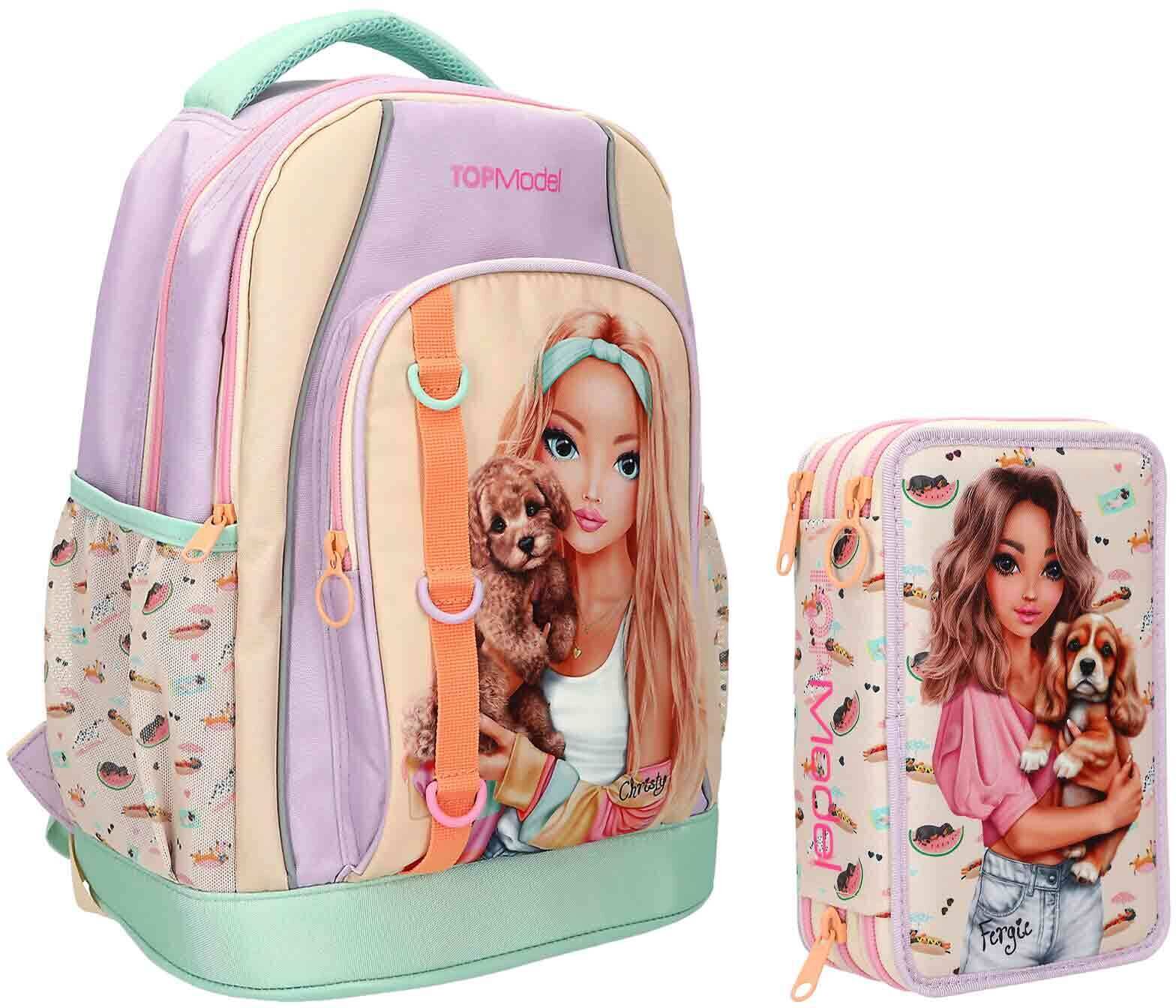 Rucksack DEPESCHE "Schul-Set SUNNY DOG TOPModel 2er Set bunt", Kinder, Gr. B/H/T: 2cm x 2cm x 2cm, bunt, Polyester, Rucksäcke Rucksack