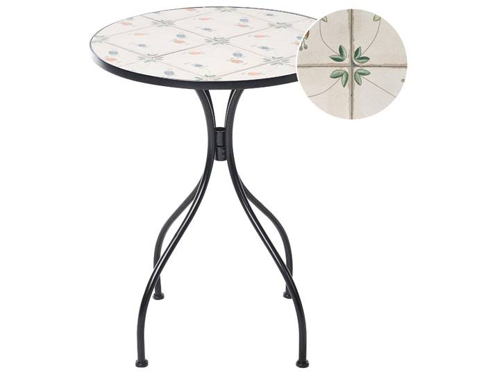 BELIANI Bistrotisch Gebrochenes Weiß Metall 60 cm Rund Mosaik Blumenmuster Vintage Stil Balkontisch Gartentisch