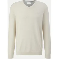 Strickpullover mit V-Ausschnitt Beige S